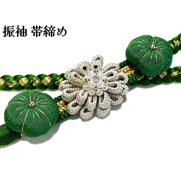 つまみ細工帯留め　帯飾り　緑　白　金　パールチェーン 楽天市場】＼2点で3％OFFクーポン／【特別価格】正絹「つまみ花