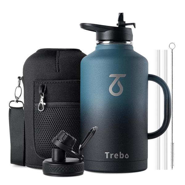 Trebo Half Gallon Water Bottle with Paracord Handle 64oz Wide