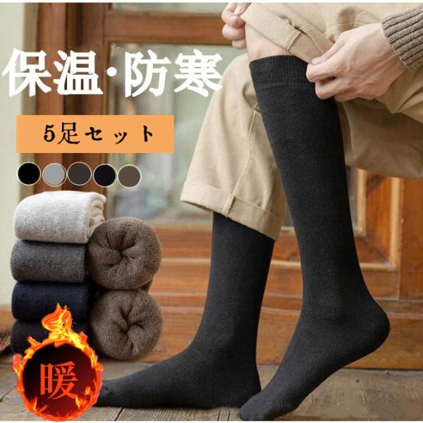 ソックス 5足セット メンズ 裏パイル 厚手 靴下 くつ下 くつした 防寒 暖かい カジュアル オシャレ 無地 秋冬