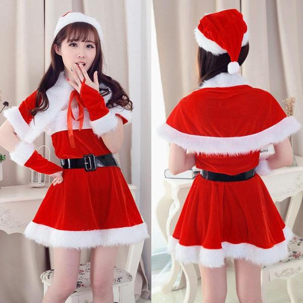 クリスマス 6点セット サンタ コスプレ レディース サンタコス 衣装 クリスマス サンタクロース 仮装 コスチューム 女性 可愛い サンタ帽子 ワンピース