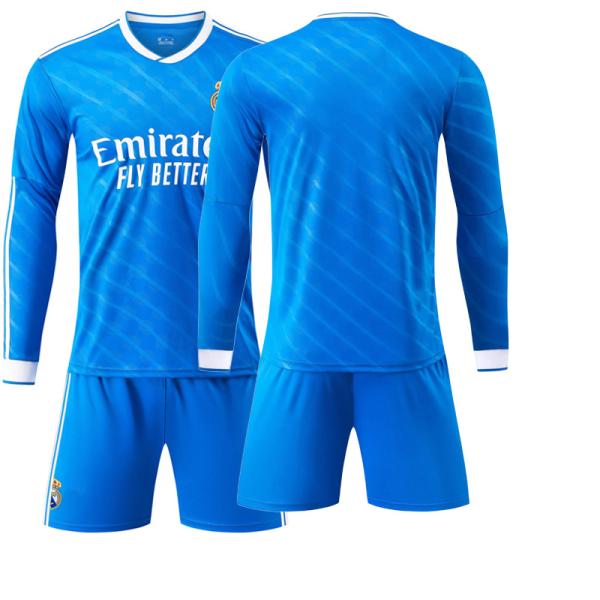 2526 レアル・マドリード セカンドアウェイ ブルー 長袖サッカーユニフォーム 上下セット 9 番ムバッペ・7 番 C ロナウド・5 番ベリンガム