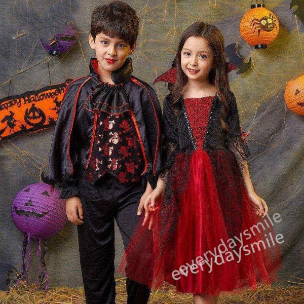 ハロウィン コスプレ 子供 Halloween変装 ハロウィン コスプレ コスチューム ケープ風 ロングドレス 男の子 女の子 吸血鬼 魔女 悪魔衣装 ヴァンパイア