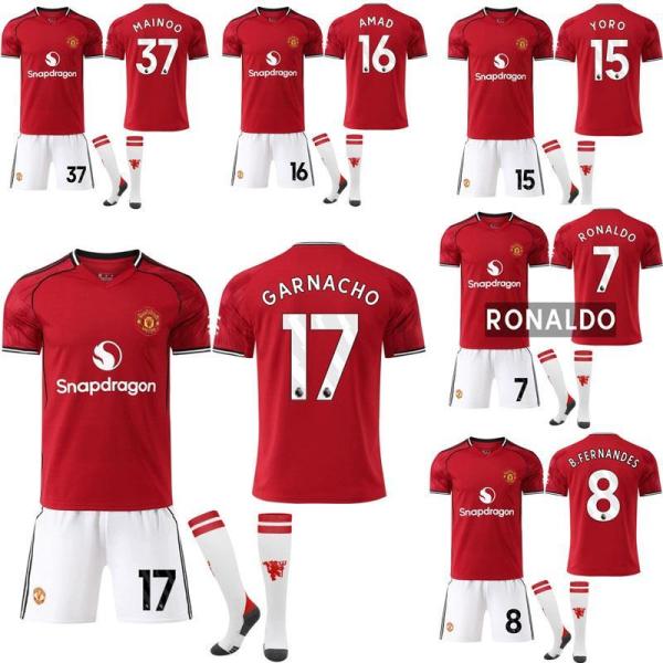 25-26 レッドデビルズ ホームユニフォーム 17番ガーナチョ、37番メイヌー、 サッカーウェア 子供・大人用セット