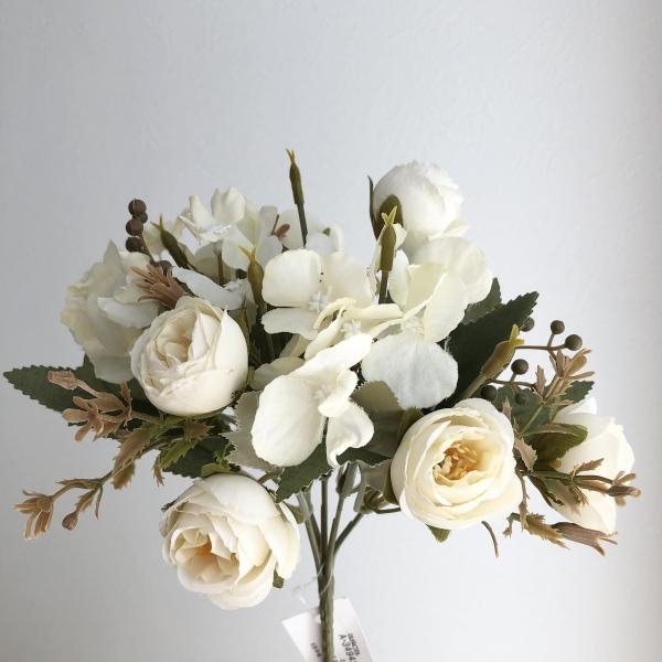 造花 アスカ ミックスフラワーブッシュ クリームホワイト A-34943-11