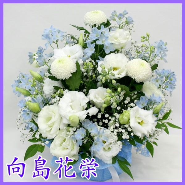 ご用途：供花（お供え・命日・法事・法要・お盆・お彼岸・お悔やみ・ペットのお供え）形態：フラワーアレンジメント商品サイズ： 奥行：約28cm×幅：約28cm×高さ：約28cm花材：メイン カーネーション・デルフィニューム・トルコキキョウ・かす...