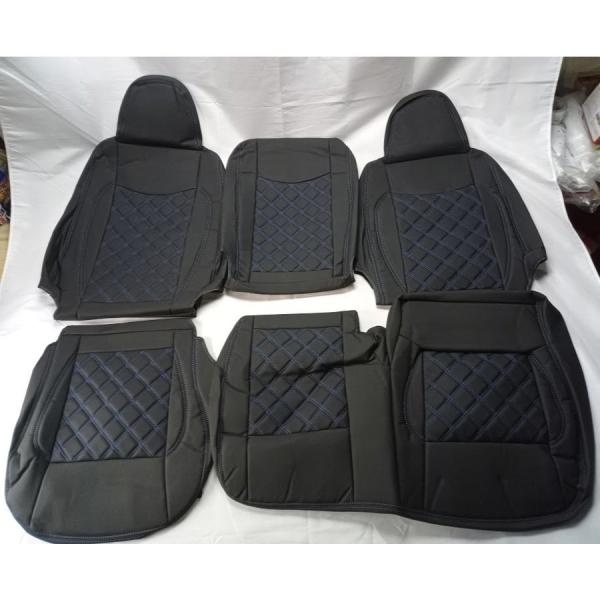 200系 ハイエース DX フロント シートカバー 3人用 PVCレザー ブルーステッチTOW-1