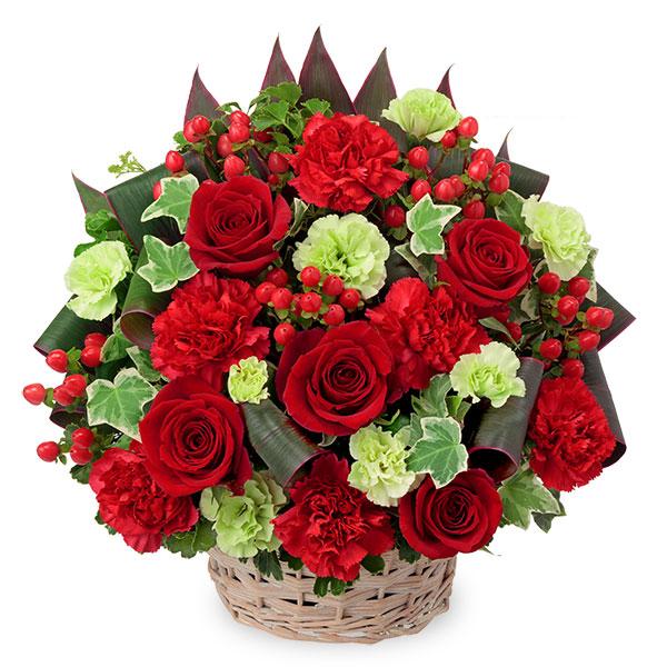 フラワーアレンジメント♡赤薔薇バスケット　♡バレンタインギフト 花キューピット フラワーギフト 赤い花のバスケットフラワー