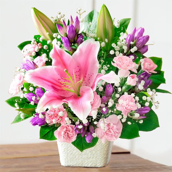 敬老の日フラワーギフト 5281 ピンクユリの入った華やかアレンジメント 花キューピット商品 5281 S フローリスト花銀 Yahoo 店 通販 Yahoo ショッピング