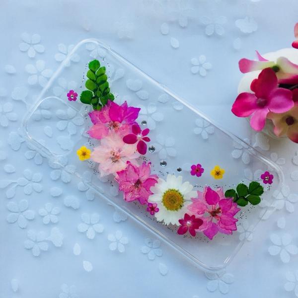 ほぼ全機種対応 押し花 スマホケース No.604/ピンク系】 押し花をUV