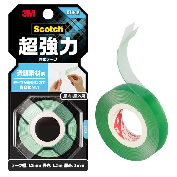 3M 両面テープ 超強力 透明 素材用 幅12mm 長さ1.5ｍ スコッチ KTD-12 小巻