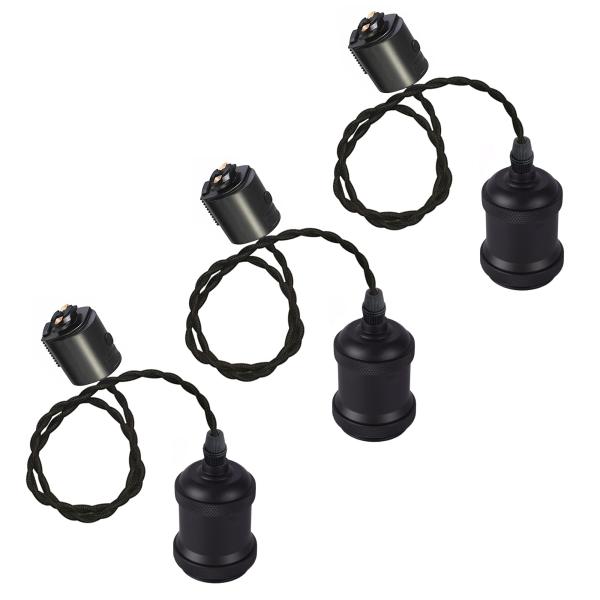 SKIVTGLAMP ダクトレール用 ペンダントライト 北欧 黒いコード30cm（3個セット）レール スポットライト 3灯 工事不要 E26口金 ソケ