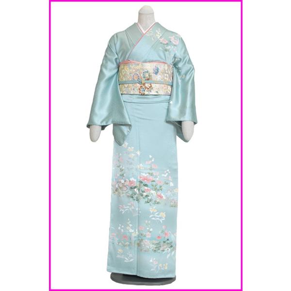 京都〕〔正絹〕訪問着付下レンタル282 うす水色に花柄 : 着物レンタル