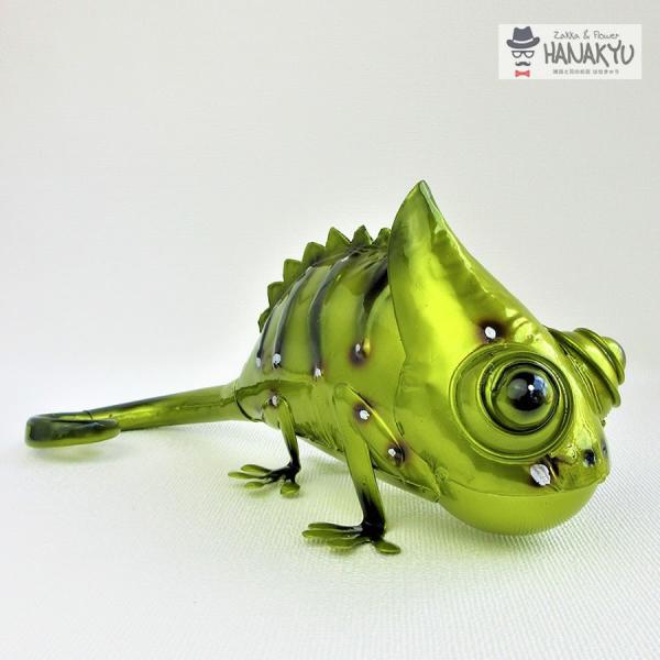 ブリキ　グリーン系カメレオンのオブジェ hanakyu_hanakyu-hj-cb-268