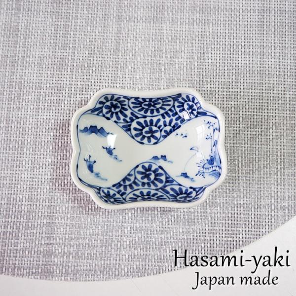 波佐見焼 小皿 小付 小鉢 染付絵変わり 山水たこ唐草角小皿 おしゃれ モダン 和食器 高級