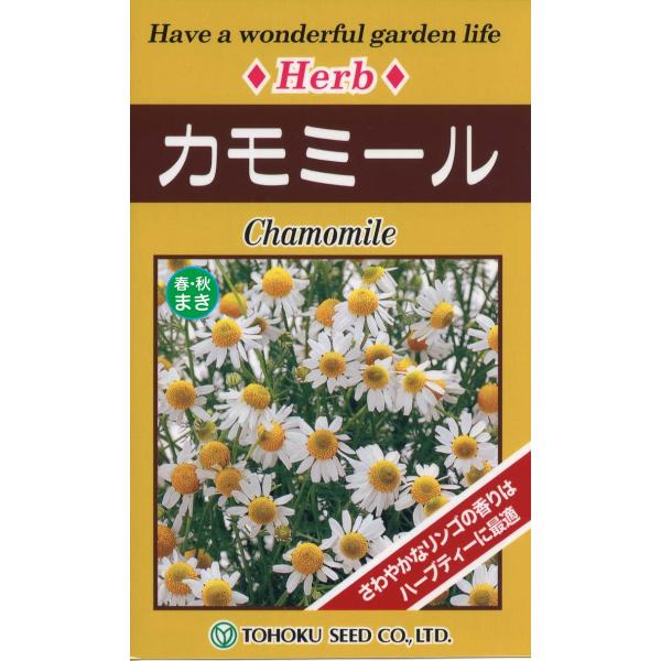 一年生のジャーマン種。甘い香りで気分を落ち着かせるリラックス効果があり、カモミールティーやカモミールバスは日常のストレス軽減に、また不眠に悩む人にも好まれています。第４種郵便で、４袋まで送料７３円です。●地域別の蒔き時を２枚目以降の画像で必...