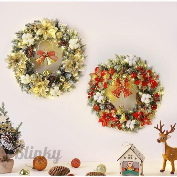 クリスマスリース 玄関 LED付き 花輪 ドライ リース ドライフラワー
