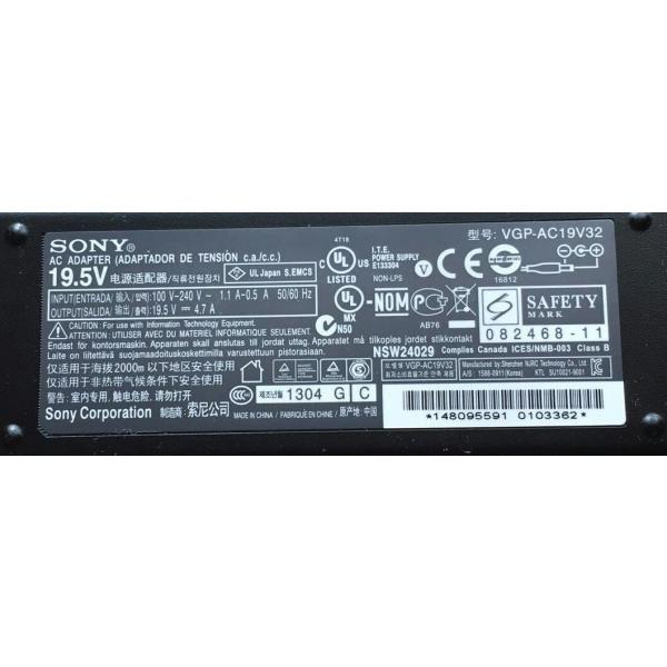 ACアダプター:純正新品SONY製VAIO PC用(VGP-AC19V32)国内発送:未使用、バルク新品,型式：VGP-AC19V32, 入力：AC100-240V,50−60Hz, 出力：19.5V,4.7A。本体はメーカー純正品ですが、...