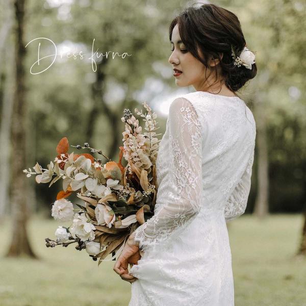 ウエディングドレス 購入 袖あり レース 白 結婚式 二次会 花嫁 披露宴