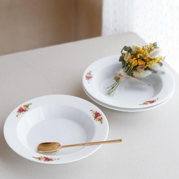 大同陶器 カレー皿 陶器製 ＊ プレート 丸皿 おしゃれ レトロ 花柄 ホワイト かわいい ドライフラワーのある暮らし ホワイト スープ皿