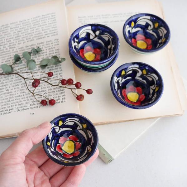 ウズベキスタン リシタン陶器 ボウル 豆皿 ブルー SS ＊ おしゃれ