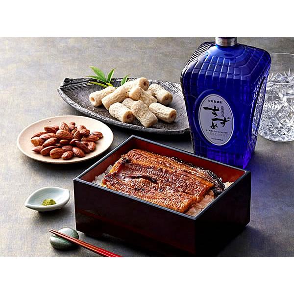 うなぎ＆おつまみ＆お酒のセットです！★セット内容★極上豊橋うなぎ　1尾(約140g)黒胡椒豆ちくわ　1袋えそ醤油アーモンド　1袋銀座のすずめ ガスライト 麦焼酎原酒 35゜　720ML1本★北海道・沖縄・一部離島へのお届けは、お買い上げ金額...