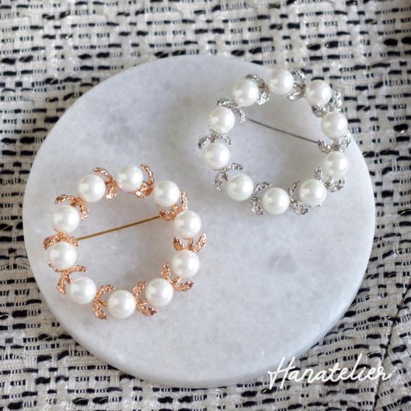 上質パール＆リーフのサークルブローチSILVERPINKGOLD bro005 入学式