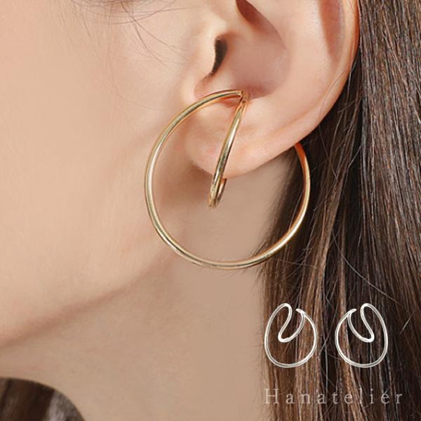 左右2個SET! フープピアスのようにみえる 大ぶりフープイヤーカフ