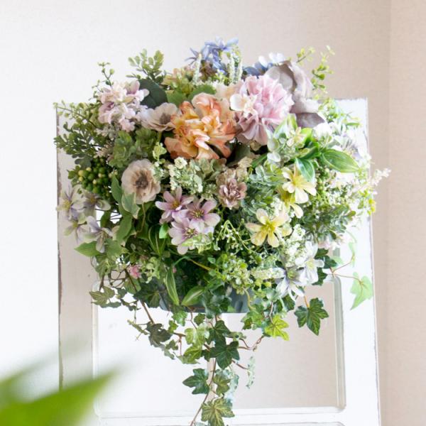 ＼まるで本物の花うるる寄せ植え・現品限り／ アーティフィシャルフラワー (造花)ヒマワリ アレンジ【24a】(ひまわり フェイクグリーン フェイクフラワー 玄関 フラワーギフト 誕生日 プレゼント 女性 花 おしゃれ  鉢植え 鉢花 フラワ...