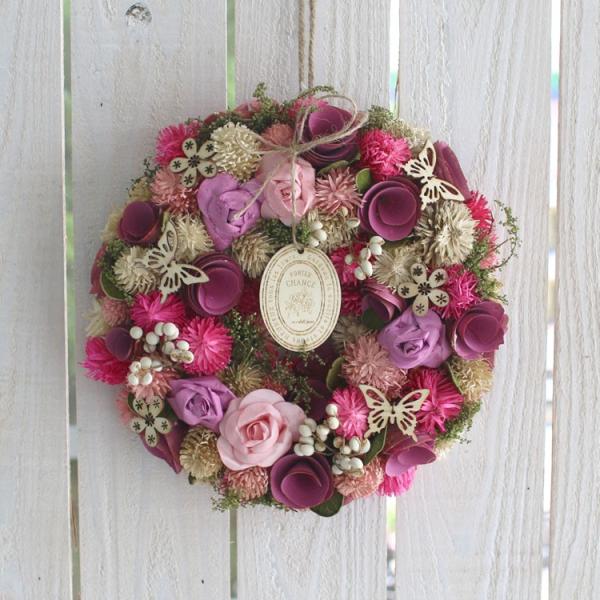 プリザーブドフラワーリース♡赤いジニアとマーガレット hanaururu_dry-kei-4340-b