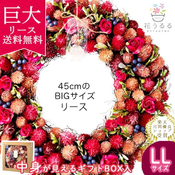 送料無料 玄関 リース ドライフラワー [カシスローズ5053直径 送料無料 玄関 リース ドライフラワー [カシスローズ5053直径