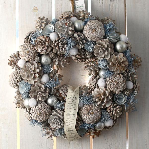 flower クリスマスリース CMナチュラルリースLホワイトブルー Φ33cm