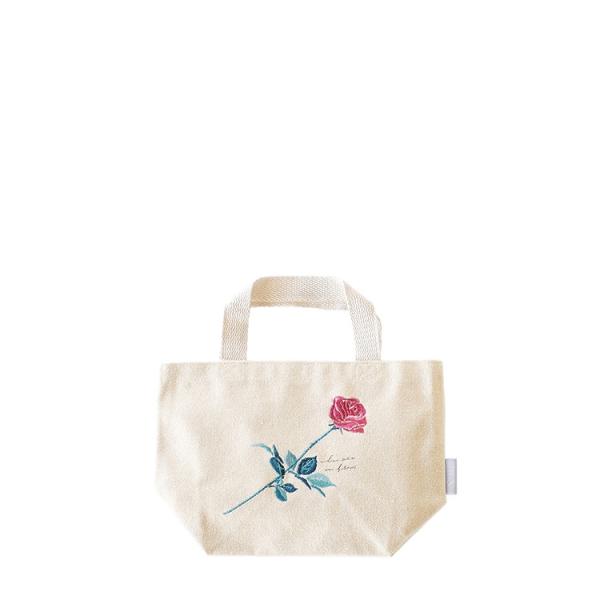 刺繍ミニトートバッグ『ローズ』( サブバッグ 軽量トートバッグ エレガントバッグ 日常使いバッグ 上品デザイン 綿ポリエステル素材 レディース  雑貨