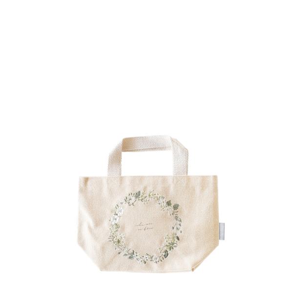 刺繍ミニトートバッグ『グリーンリース』( サブバッグ 軽量トートバッグ エレガントバッグ 日常使いバッグ 上品デザイン 綿ポリエステル素材 レディース A4