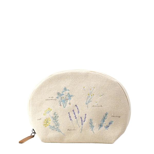 刺繍シェルポーチ『ハーブ』( 刺繍 刺繍ポーチ シェルポーチ 大容量ポーチ コスメポーチ 小物収納 メイクポーチ かわいいポーチ 旅行ポーチ 収納ポーチ