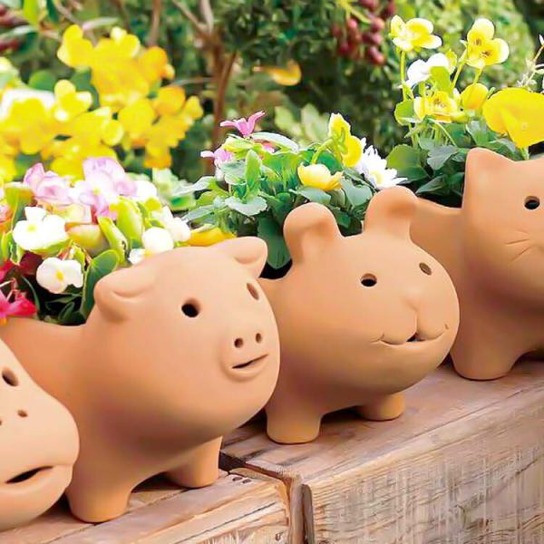 ガーデニング雑貨キュートな動物たちがあなたをお出迎え♪ アニマル テラコッタ 各種 カバ ネコ ウサギ ブタ プランター 鉢