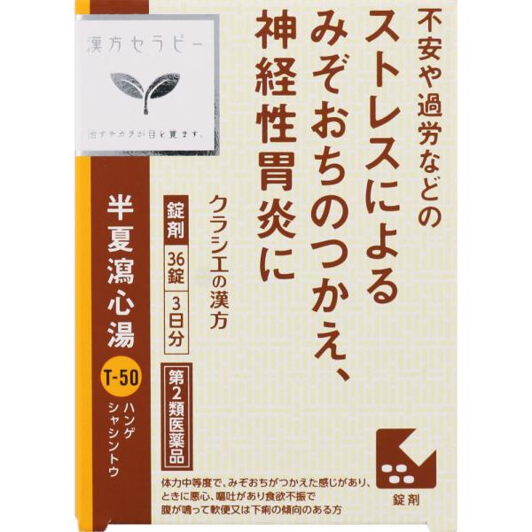特徴●「半夏瀉心湯」は、漢方の古典といわれる中国の医書「金匱要略」に収載されている薬方です。●軟便又は下痢の傾向がある人の胸やけ、消化不良、胃下垂、胃弱、二日酔などに効果があります。効能・効果体力中等度で、みぞおちがつかえた感じがあり、とき...