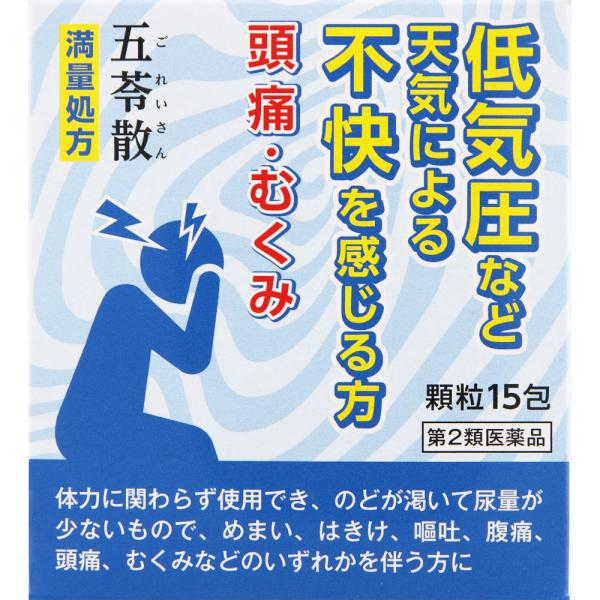 特徴漢方製剤低気圧など天気による不快を感じる方頭痛・むくみ体力に関わらず使用でき、のどが渇いて尿量が少ないもので、めまい、はきけ、嘔吐、腹痛、頭痛、むくみなどのいずれかを伴う方に真夏日などの暑気あたり急性胃腸炎・水様性下痢に満量処方効能・効...