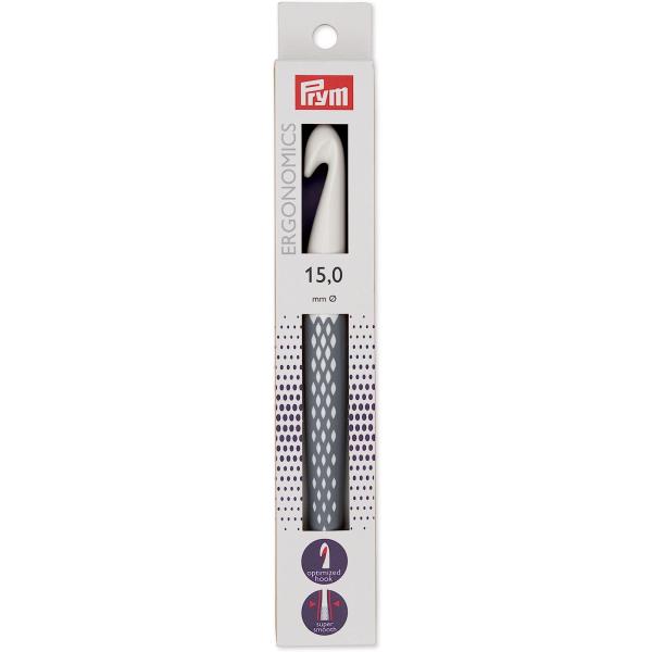 《Prym》プリム・エルゴノミック かぎ針　全長18.5cm/15ミリ(15.0mmΦ）グレー　218494