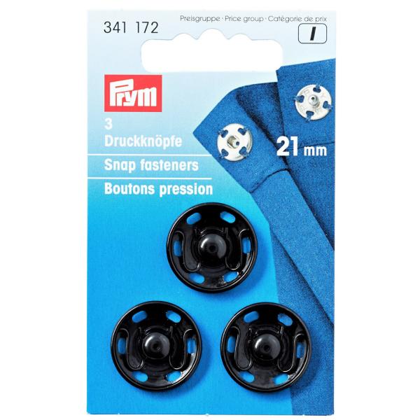 《Prym》プリム・ブラックスナップボタン(ホック）丸型　21mm/3セット入り　341172