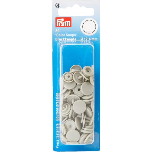 《Prym》プリム・スナップ・プラスチックカラーボタン(ホック）　グレー　丸型 12.4mm／30セット入り　リフィール　393124