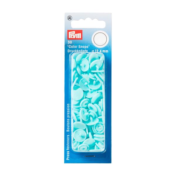 《Prym》プリム・スナップ・プラスチックカラーボタン(ホック）　ライトターコイズ　丸型 12.4mm／30セット入り　リフィール　393159