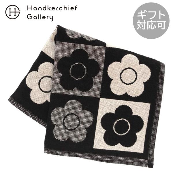 6月24日 午前0時 販売開始【SALE ￥1100→￥660】40％OFF！ マリークワント　三重ガーゼハンカチ（34cm）ブラック＆ホワイト　市松デイジー　ブラック