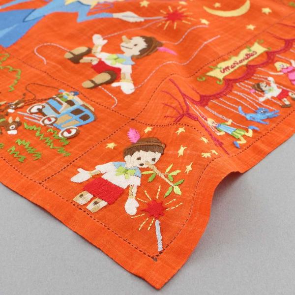 【送料無料】【SALE ￥88,000→￥22,000】75％OFF！　ベトナム手刺繍ハンカチ　絵本シリーズ　ピノキオ　7402　オレンジ SALE ￥88,000→￥22,000】75％OFF！ ベトナム手刺繍ハンカチ 絵本