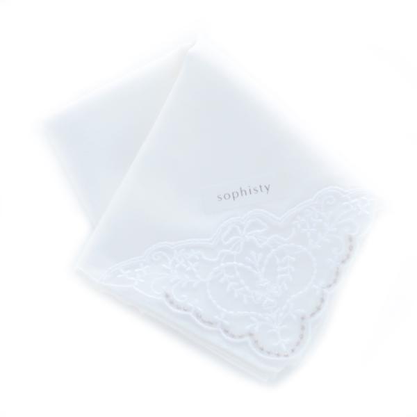 ソフィスティ 刺繍入りハンカチ 0204 ホワイト : ハンカチーフ