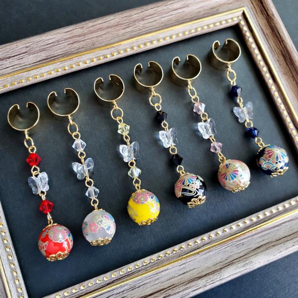 パールとガラス雫のイヤーカフ①　ペア　ハンドメイド パールとガラス雫のイヤーカフ①ペアハンドメイド