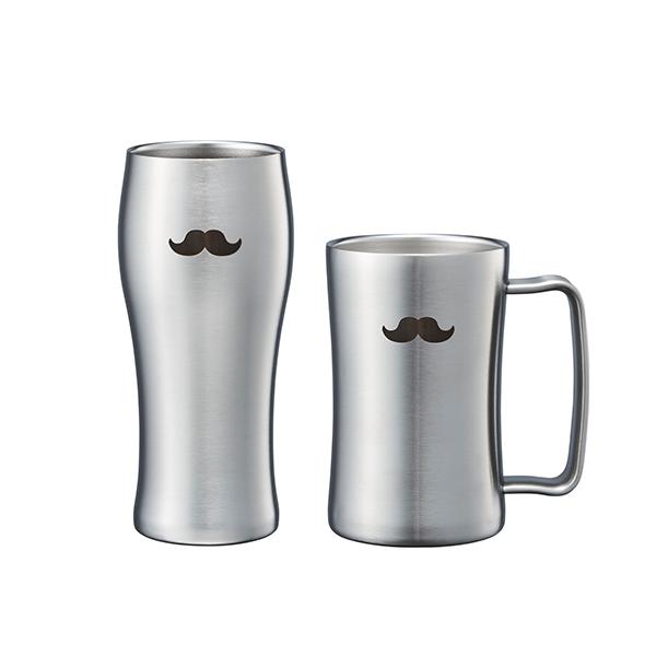 カラー：シルバー本体サイズ（約）：［タンブラー］幅7.5×奥7.5×高16.5cm　：［ジョッキ］幅8×奥11.5×高12.5cmパッケージサイズ（約）：幅15.5×奥19×高16.5cm容量：［タンブラー／ジョッキ］420mL素材：ステンレス鋼