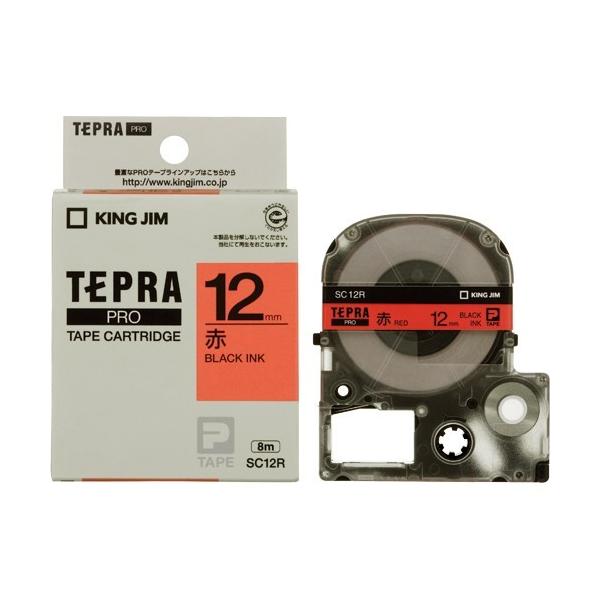 オフィス用品 KING JIM SC12G キングジム（KING JIM） プロテープカートリッジ 12mm 赤／黒字 SC12R