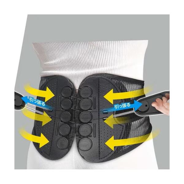 メインベルト+調整具で強力に固定。体に合わせてクロスワイヤーが異次元フィット。しっかり骨盤をサポートします。ムレを防ぐメッシュ構造で通気性も抜群。重い物を持つ機会の多い方や育児などで日常生活の中での腰の保護にもおすすめです。【装着方法】(1...