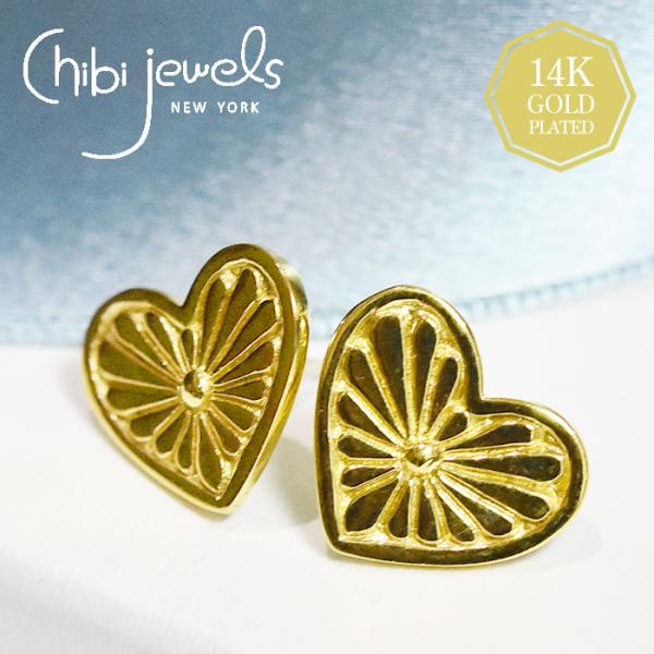 ≪chibi jewels≫ チビジュエルズ ネイティブ ハート コンチョ ゴールド スタッズ ピアス 14金コーティング仕上げ Heart Concho Stud Earrings (Gold)