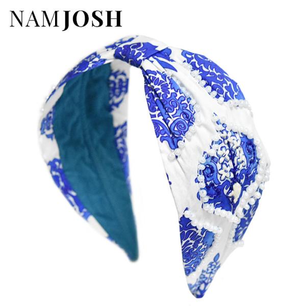 ≪NAMJOSH≫ ナムジョシュ ホワイト ブルー 青色 幅広 カチューシャ ヘアバンド ボタニカル ナチュラル オーガニック Scarf Headband
